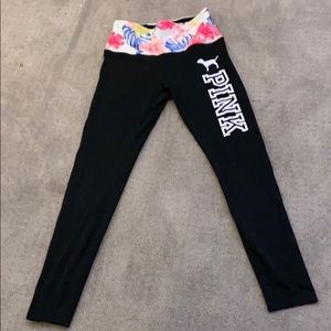 PINK floral and black leggings Medium